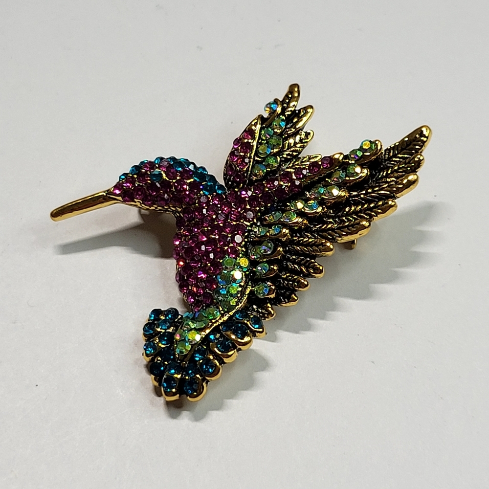 Colorful Hummingbird Bird Brooch